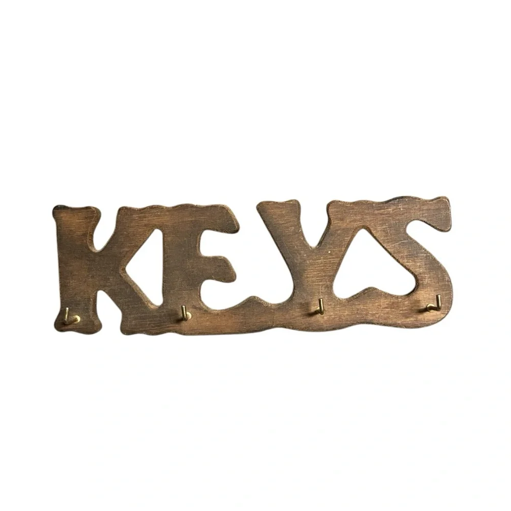 Rustic Brown Key Holder Keys Wood 4 Hook Wall Hanging House Vintage Rustic Cabin